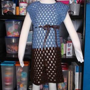 Blue And Brown Crochet Girls Dress