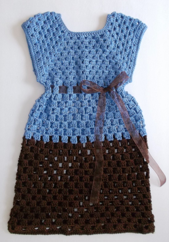 Blue And Brown Crochet Girls Dress
